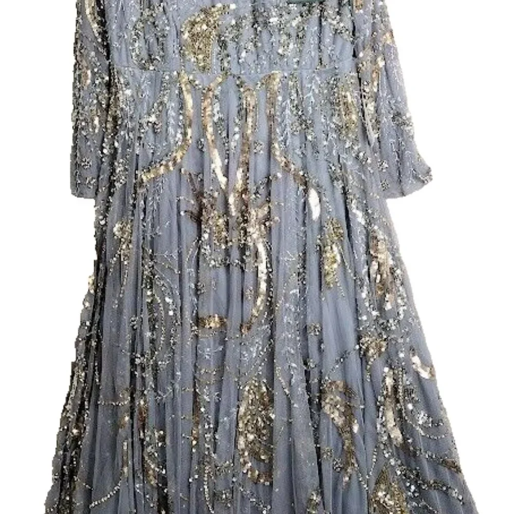 NWT MAC DUGGAL MOTHER OF THE BRIDE EMBELLISHED‎ SEQUIN PLATINUM DRESS 5217